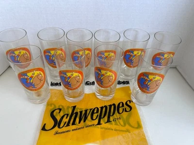 Vintage Schweppes Beverage Glasses (10), + Schweppes plastic bag, VGC - Image 1 of 4