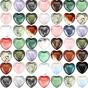 Fumete 60 Pieces Multicolor Crystal Natural Heart Stone Mini 20 mm Pocket Hea... - Picture 1 of 6