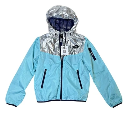 Rokka&Rolla Girls Hooded Windbreaker Jacket Silver Blue XL 14-16 Water Resistant - Image 1 of 4