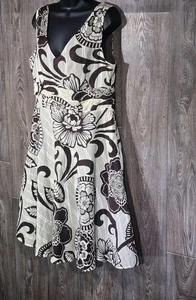 Vestido Vintage Y2K Robbie Bee Talla 12 Marrón y Blanco Floral Línea A Sin Mangas Algodón - Imagen 1 de 17