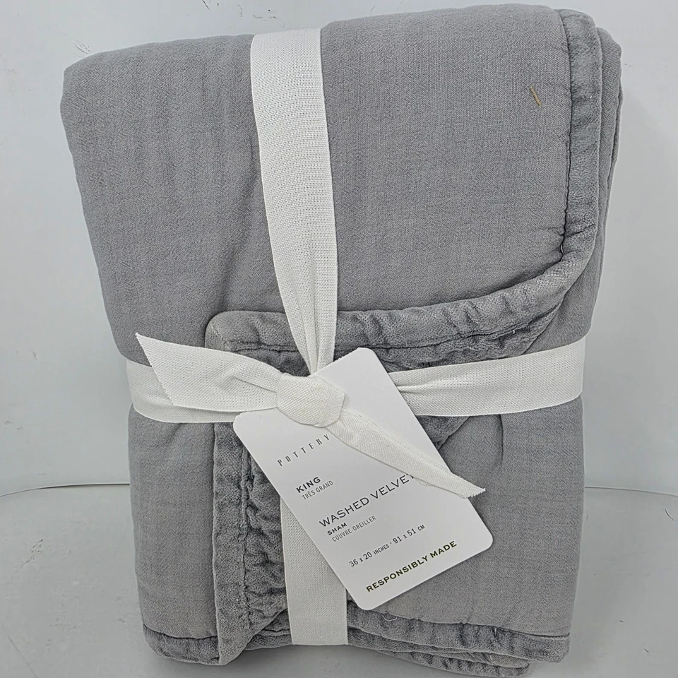 Pottery Barn TERCIOPELO LAVADO HECHO A MANO Acolchado KING SHAM JUEGO DE 2 Azul Sombra Foto 1 de 3