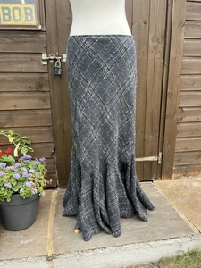 Y2k 2000s Vintage Per Una Grey Wool Blend Tartan Maxi Office Core Skirt - Picture 1 of 9