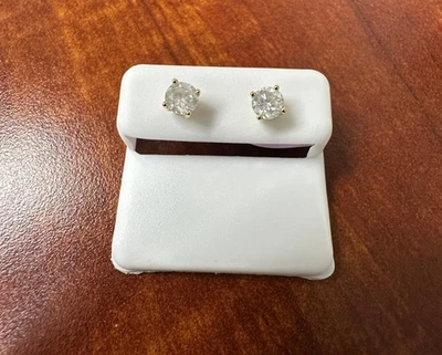 Серьги-гвоздики с бриллиантами 1,18 карата, винт сзади, желтое золото 14 карат / в продаже - Изображение 1 из 4