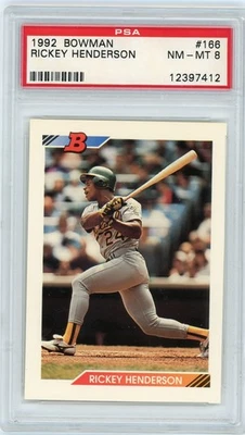 1992 Bowman #166 Rickey Henderson - PSA 8 - Image 1 of 2