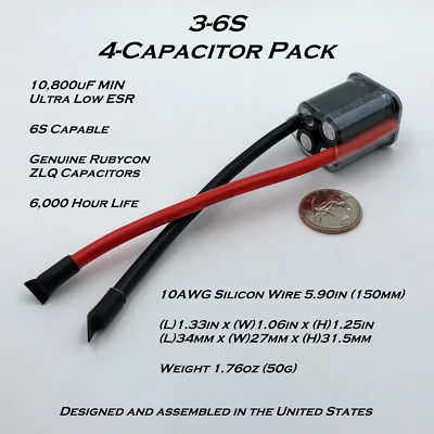 ATOMIC ESC Cap Pack 3-6S / 10,800uF Minimum / 25V / 6S Capable / Made in the USA - Image 1 of 4
