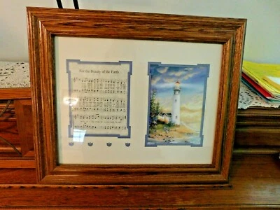 NEW 18" X 15" MATTED AND FRAMED PICTURE, LIGHTHOUSE AND HYMNAL PAGE - Image 1 of 4