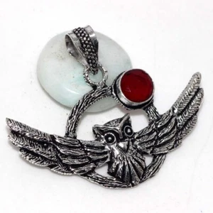 925 Silver Plated-Red Onyx Ethnic Owl Gemstone Handmade Pendant Jewelry 1.5" a05 - Picture 1 of 3