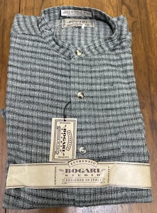 Vtg Bogari Studio Button Up Shirt Mens Medium 100% Cotton Gray Black Plaid Band - Picture 1 of 11