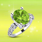 6x8 MM Peridot Oval Gemstone Ring 14k White Gold Plated Ring Engagement Ring