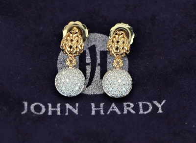 $5,550 John Hardy Oro Amarillo 18K Colgante 1.00ct Redondo Pavé Conjunto Pendientes Diamantes Foto 1 de 4