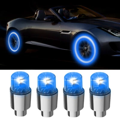 4Pcs Car Wheel Tire Tyre Air Valve Stem Cover Blue LED Light Caps Accessories - Image 1 of 4