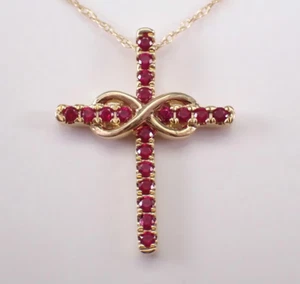 1.10Ct Round Cut Lab Created Ruby Cross Women's Pendant 14K Yellow Gold Plated - Picture 1 of 10