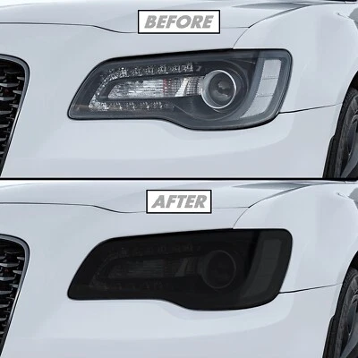 FOR 2015-2023 Chrysler 300 Headlight SMOKE Precut Vinyl Tint Overlays - Image 1 of 4