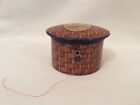 Antique Mauchline Circular Cotton Reel Box -Basket Weave pattern, Clark & Co