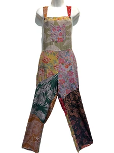 Nwt SACRED THREADS boho patch hippy rayon OVERALLS ROMPER JUMPSUIT JUMPER XXL - Picture 1 of 8