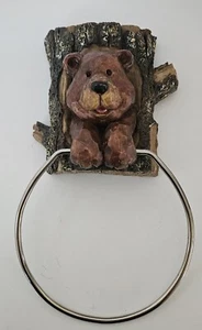 Bear Bathroom Towel Holder. Rustic Cabin Resin/Metal. Unique. Brown Bear Cub - Picture 1 of 10
