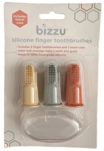 Bizzu Baby Multicolor Silicone Finger Toothbrushes with Clear Travel Case 3 Pk - Picture 1 of 3