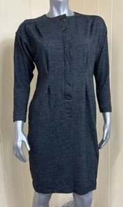 Vintage Liz Claiborne Shift Dress Womens Size 10 Black Button Knit Wool Blend - Picture 1 of 11