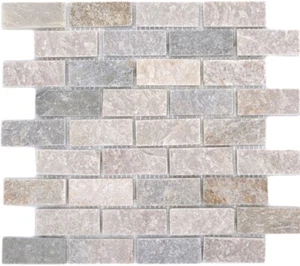 Naturstein Mosaik Fliese versetzt Quarzit beige grau Wand Boden 36-0208_b|1Matte - Bild 1 von 5