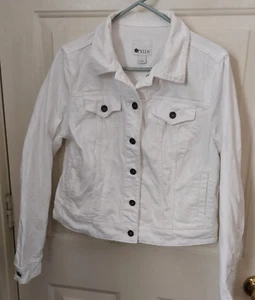 Stylus Denim Jean Jacket Women Size L White Pockets Cropped - Picture 1 of 7