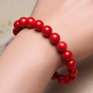 Natural 8MM Coral Red Bracelet Round Beaded Gemstone Stretch Bracelets 7.5" - Picture 1 of 12