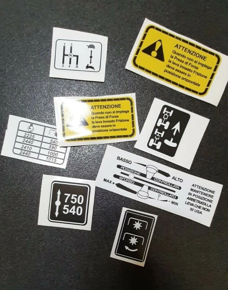 KIT ADESIVI ADESIVI DECALCOMANIE NUMERO 16 PITTOGRAMMI PER TRATTORI AGRICOLI FIAT GOMMATI