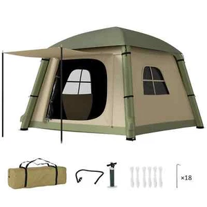 Tenda da Campeggio Gonfiabile Pompa Manuale Facile Installazione 2 Persone Soffia Tenda Rete Finestre - Foto 1 di 29