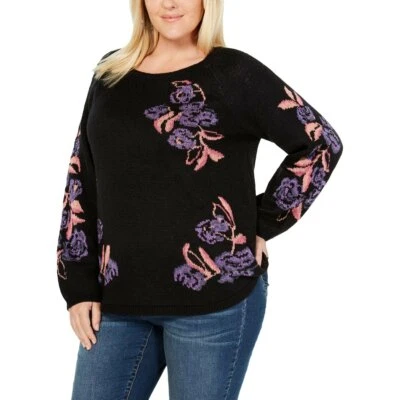 Suéter Style & Co Para Mujer Plus 0X Negro Profundo Púrpura Floral Brillo Cuello Redondo Nuevo con Etiquetas Foto 1 de 4