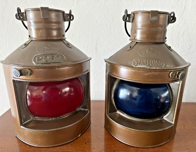 Tung Woo Ship Oil Lanterns Port & Starboard Copper Brass Nautical Antique 8.75" - Image 1 of 4