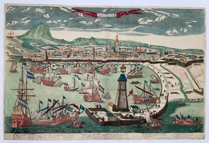 BARCELONA SPAIN c. 1720 Pierre AVELINE UNUSUAL LARGE ANTIQUE VIEW 18TH CENTURY - Picture 1 of 9