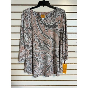 NWT Ruby Rd Gray Paisley Studded Tunic Top 3X Mature Classy - Picture 1 of 8