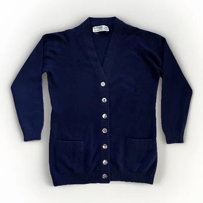 VTG Ballantyne Women's Cashmere Cardigan Navy Blue - Made in Scotland Size READ - Image 1 of 4