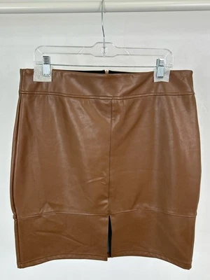 BEBE NWT Vegan Faux Leather Mini Pencil Stretch Slit Size XL Brown Women Skirt - Image 1 of 3