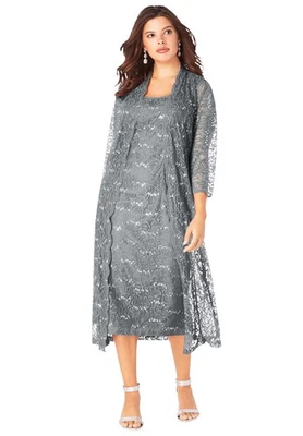 Plumero formal de lentejuelas manga 3/4 talla grande Roaman para mujer - encaje adornado Foto 1 de 4