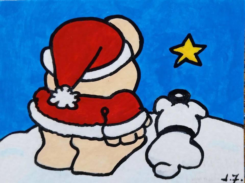 Ziggy Natal ATC CARD ACEO ORIGINAL PINTADO À MÃO Assinado OOAK - Imagem 1 de 1