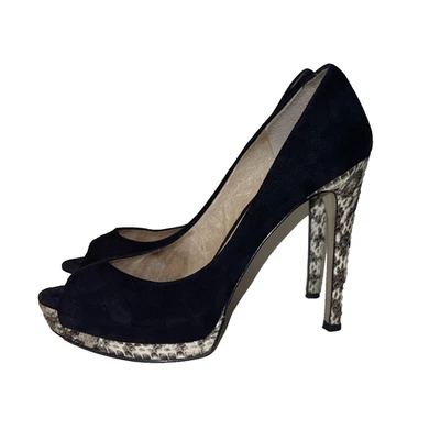 Joan & David Negro Gamuza Plataforma Peep Toe Pitón Tacón Alto Talla 8.5M Foto 1 de 4