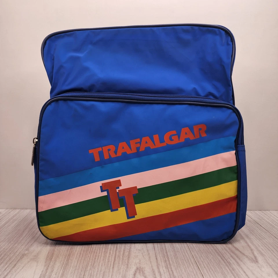 VTG Trafalgar Backpack Blue No Straps 80's Inspired Rainbow Clean Handbag - Image 1 of 4