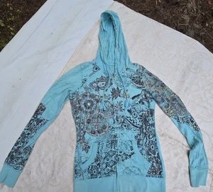 Sudadera con Capucha Maurices Y2K Cremallera Completa Para Mujer S Azul Gráfico Brillante Estrás Motociclista Grunge - Imagen 1 de 6