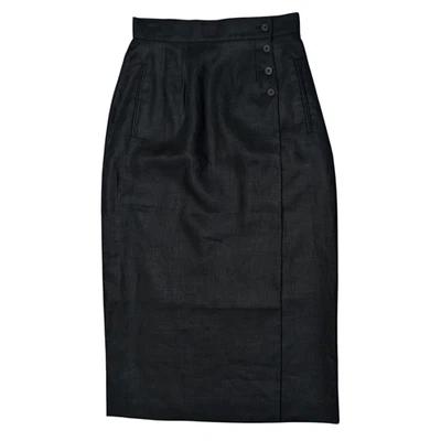 Vintage 100% Linen Black Midi Pencil Skirt Womens 6 (26x32) Lined 90s Union USA - Image 1 of 4