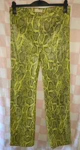 H&M Green/yellow Snake Print Vegan Leather Trousers Size UK 14 (M) - Picture 1 of 3