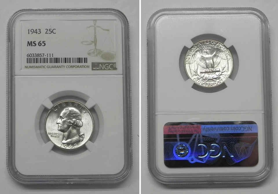 1943 Washington Quarter 25c, NGC MS65  #7111 - Image 1 of 1