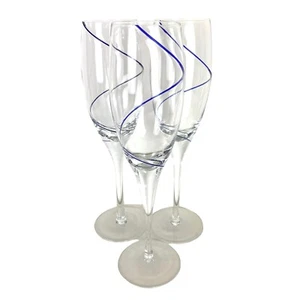Pier 1 Imports Blue Swirl Champagne Flutes Set Of 3 Thin Blue Line 9 1/8” - Picture 1 of 8