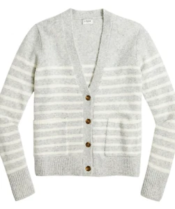 Cardigan donna J Crew grigio a righe con bottoni davanti scollo a V manica lunga taglia XL - Foto 1 di 9
