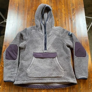 Vintage North Face Womens Medium Fleece Sherpa Fuzzy Elbow Pads Plum Gray Hoodie - Picture 1 of 8