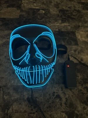 Light Up Halloween Full Face Mask Horror Scary Blue Blinking LED Mask - Image 1 of 4