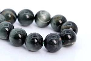 8-9MM Genuine Natural Green Chrysoberyl Cat Eye Beads A Round Loose Beads 7" - Picture 1 of 3