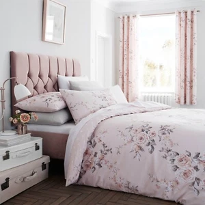 Catherine Lansfield Canterbury Floral Glitter Duvet Bedroom Collection Blush - Picture 1 of 45