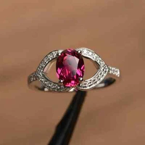 Ruby Ring Oval Cut Heart Shank July birthstone ring Engagement Ring 925 Silver - Picture 1 of 4