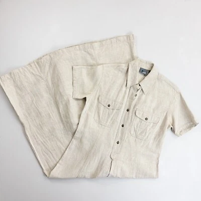 LIZ CLAIBORNE Linen Blend Shirt Dress Small VTG 90s Modest Safari Summer Classic - Image 1 of 4
