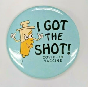 ¡TENGO EL TIRO! Pin de botón VACUNA ~ Hombre jeringa ~ 2 1/4" de ancho ~ Nuevo - Imagen 1 de 3